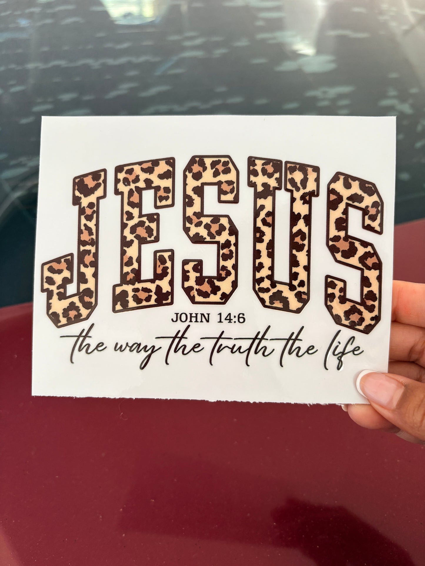Jesus the Way the Truth the Life Leopard Print Car Decal John 14:6 Inspirational Sticker for Vehicles