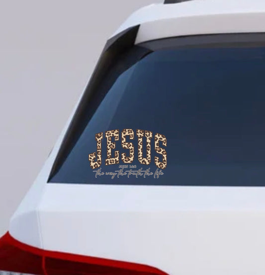 Jesus the Way the Truth the Life Leopard Print Car Decal John 14:6 Inspirational Sticker for Vehicles