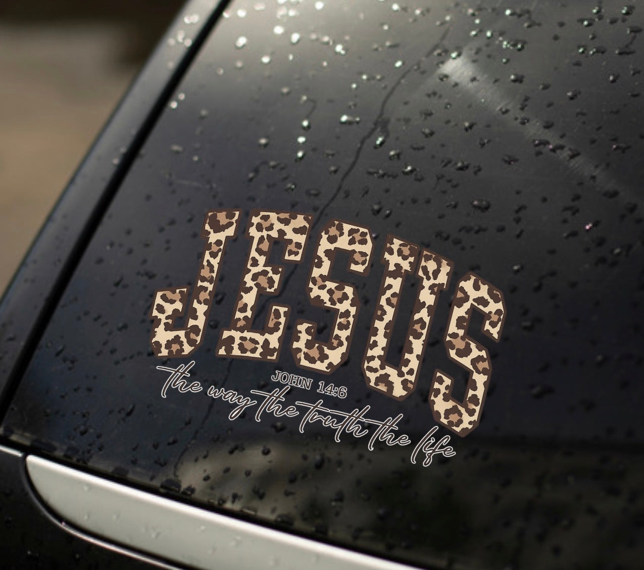 Jesus the Way the Truth the Life Leopard Print Car Decal John 14:6 Inspirational Sticker for Vehicles